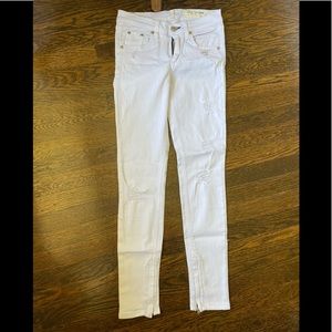 Rag & Bone white stretch fitted jeans w/ ankle zip